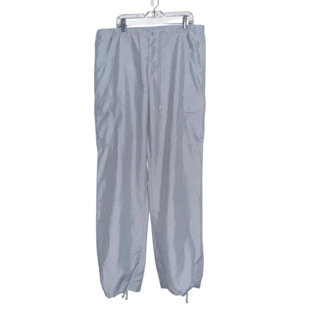 Anchor Blue Light Gray Drawstring Cargo Pants With Adjustable Hem & Pockets